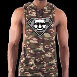 Camo sleeveless hoodie, workout top